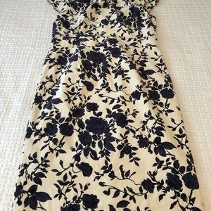 LANDS END  Soft Cream & Navy Lightweight Velvet Dress size 14 FLAWLESS
